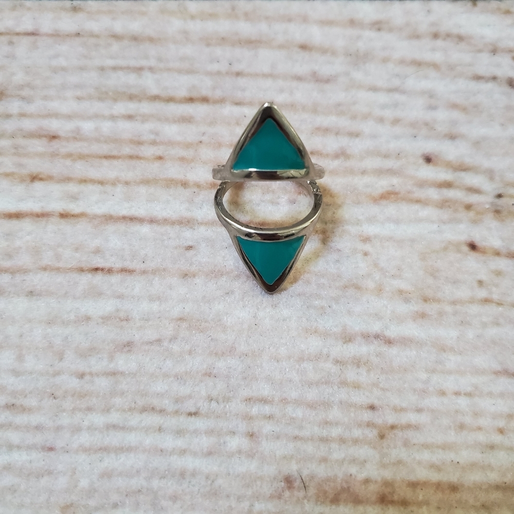 Turquoise & Silver Triangle Boho Statement Ring